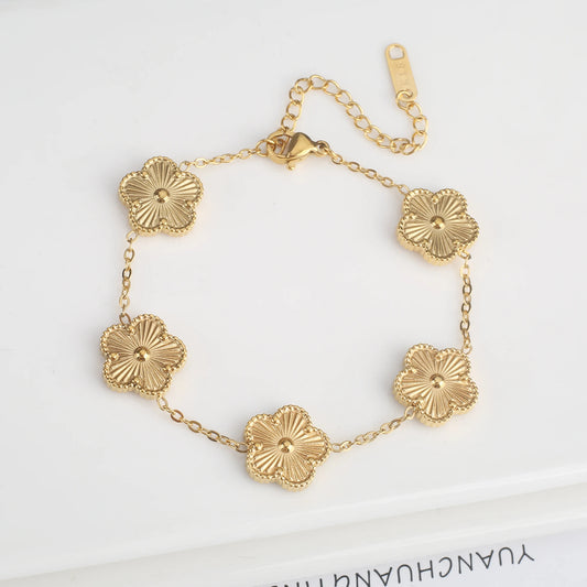 Metal Laser Five Leaf Flower Bracelet