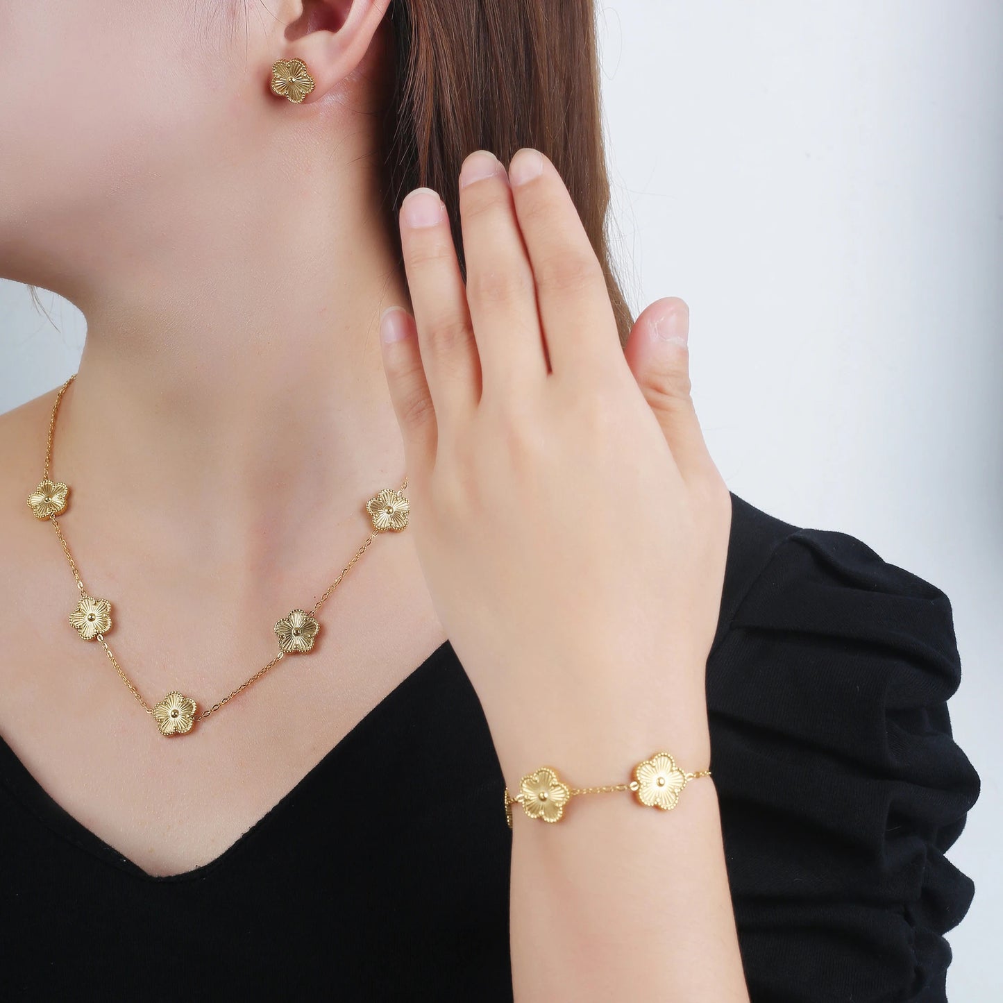 Metal Laser Five Leaf Flower Bracelet