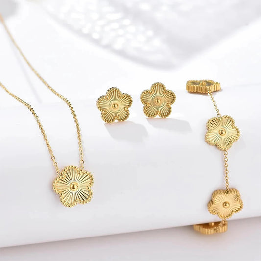 Metal Laser Five Leaf Flower Bracelet